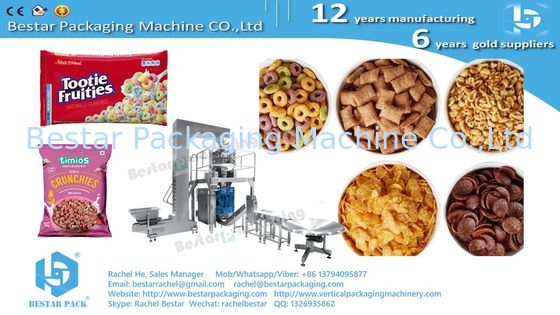 Фасовочно-упаковочный автомат для овсяных хлопьев с автоматическим весовым дозатором и двусторонней этикетировкой BSTV-450AZ