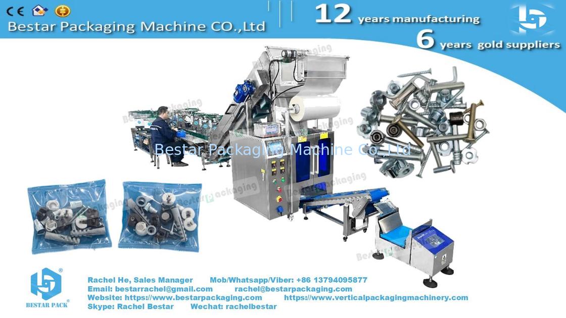 Automatic Counting Packaging Machine with 9 Custom Vibratory Bowls and Bucket Conveyor for Hardware